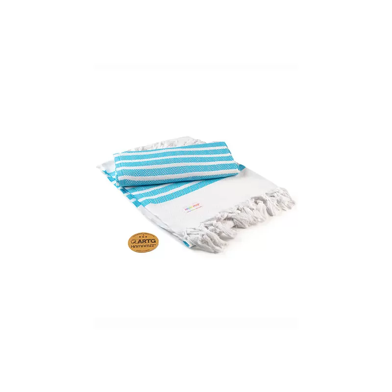 Serviette de hammam rayée avec pompons en coton, 240 g/m²
