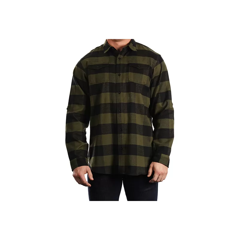 Chemise homme en flanelle à carreaux en coton, manches à retrousser, 180 g/m²