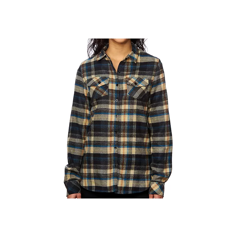 Chemise femme flanelle à carreaux en coton, manches à retrousser, 180 g/m²