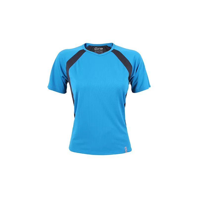 T-shirt de sport femme bicolore en micropolyester léger à manches courtes, 135 g/m²
