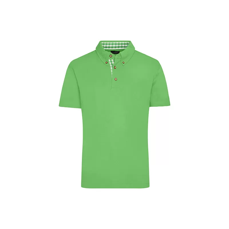 Polo homme traditionnel en coton, coupe cintrée, col à carreaux, 195 g/m²