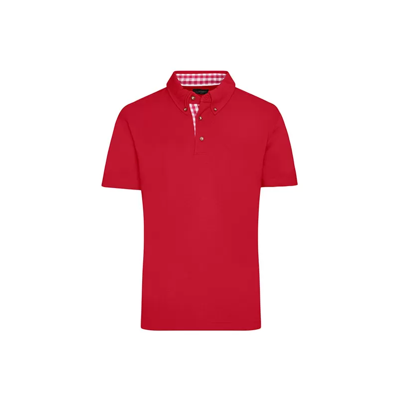 Polo homme traditionnel en coton, coupe cintrée, col à carreaux, 195 g/m²