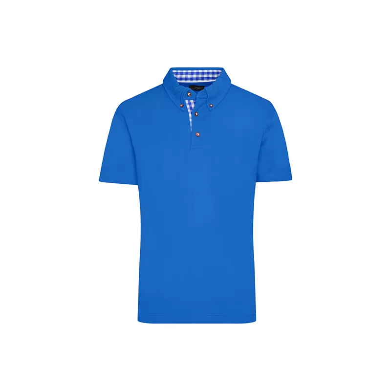 Polo homme traditionnel en coton, coupe cintrée, col à carreaux, 195 g/m²