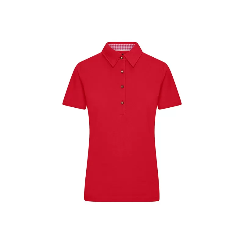 Polo femme traditionnel en coton, coupe cintrée, col à carreaux, 195 g/m²