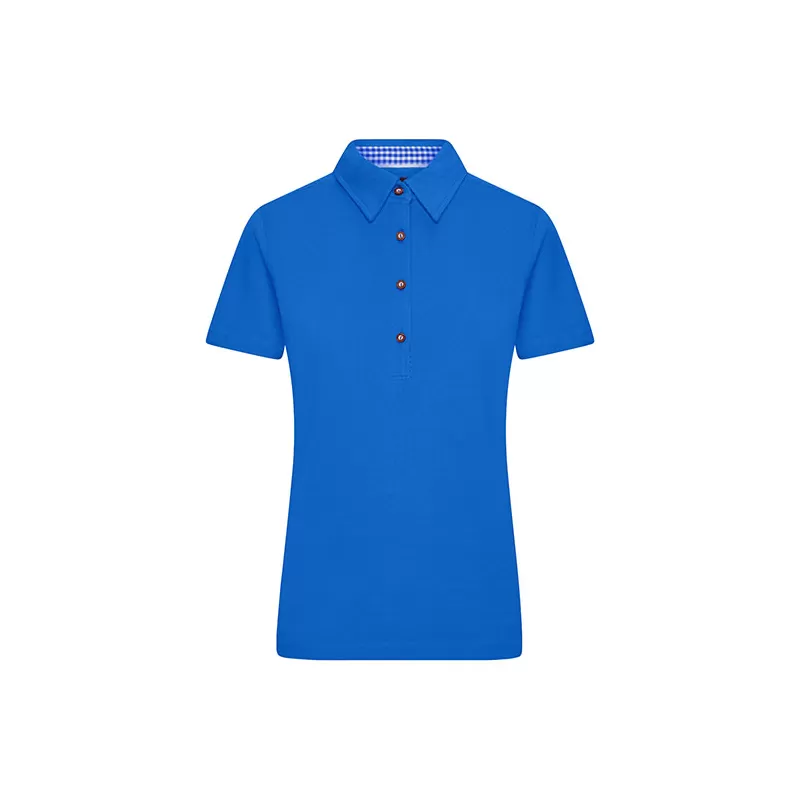 Polo femme traditionnel en coton, coupe cintrée, col à carreaux, 195 g/m²