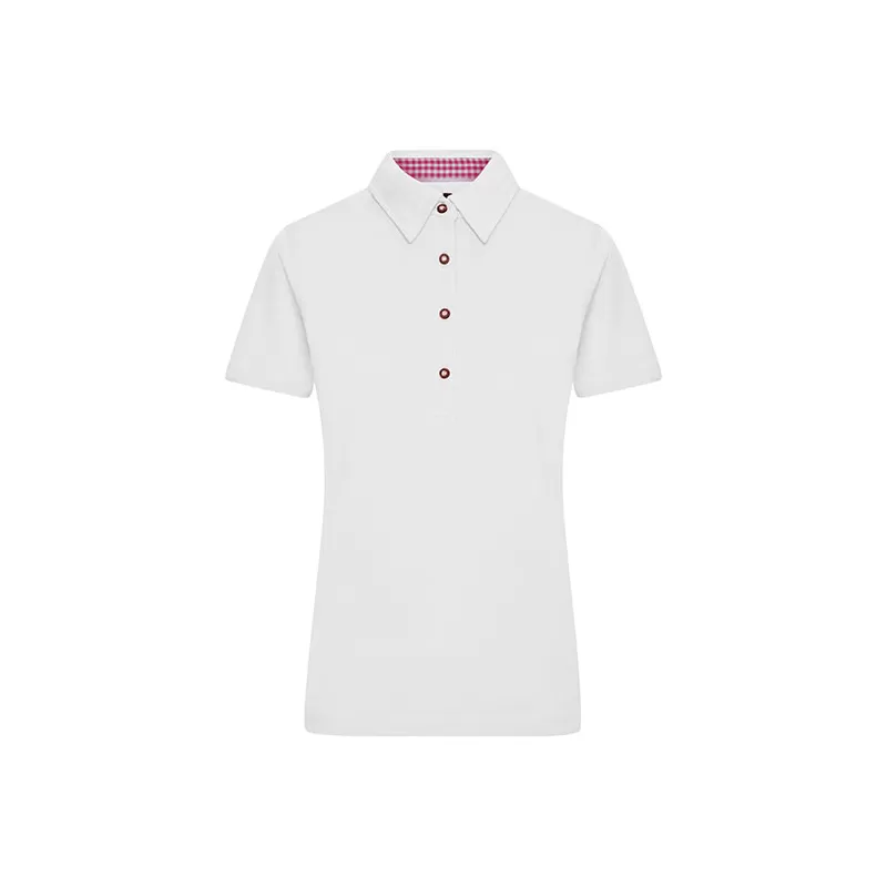 Polo femme traditionnel en coton, coupe cintrée, col à carreaux, 195 g/m²