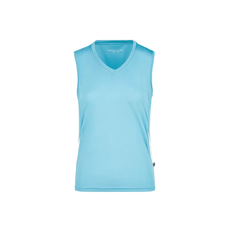 Débardeur femme de course col V, bicolore, léger et respirant en polyester, 140 g/m²