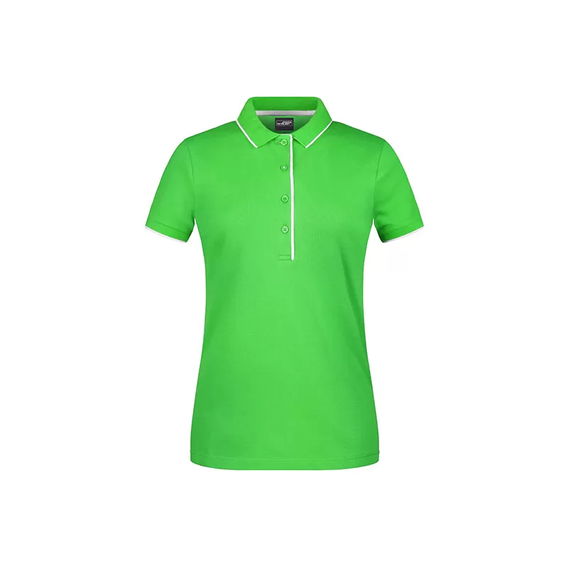 Polo femme à rayures contrastées en coton, coupe cintrée, 240 g/m²