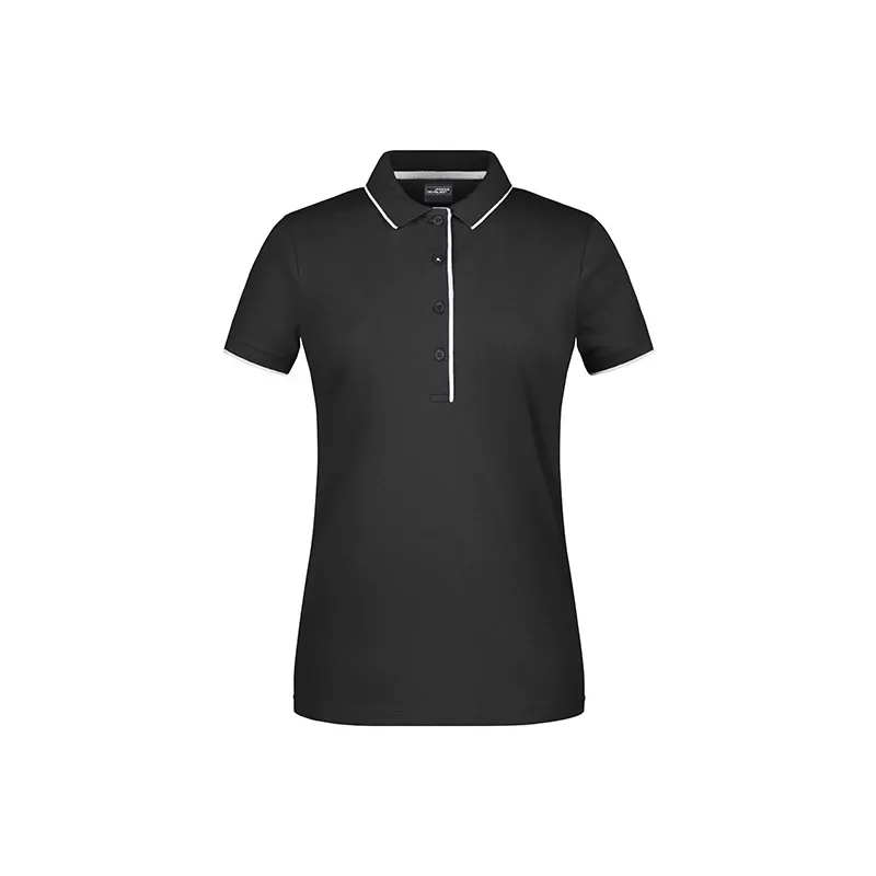 Polo femme à rayures contrastées en coton, coupe cintrée, 240 g/m²