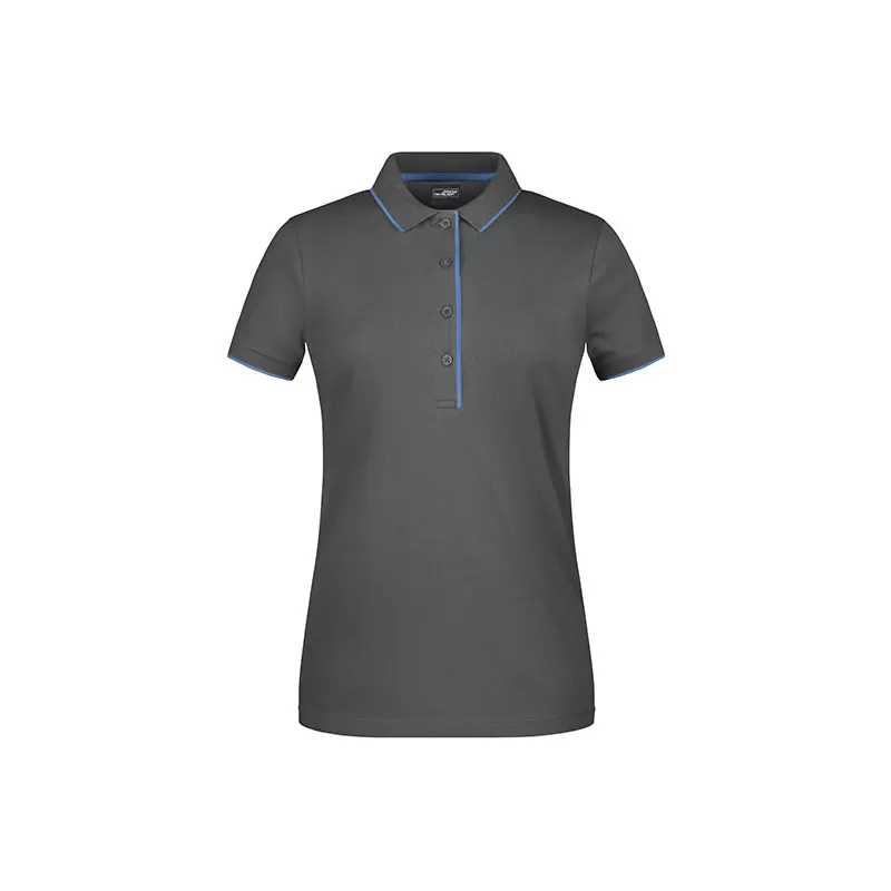 Polo femme à rayures contrastées en coton, coupe cintrée, 240 g/m²