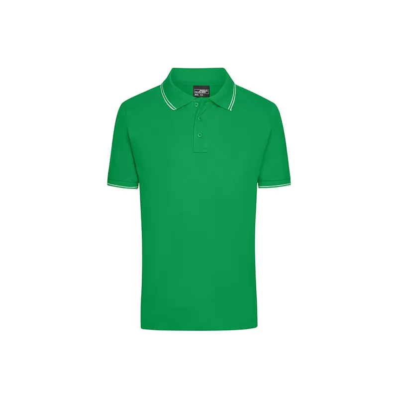 Polo homme fashion stretch en coton, col et manches à rayures, 190 g/m²