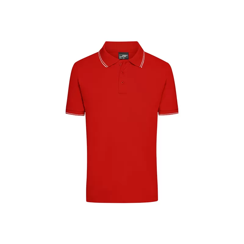 Polo homme fashion stretch en coton, col et manches à rayures, 190 g/m²