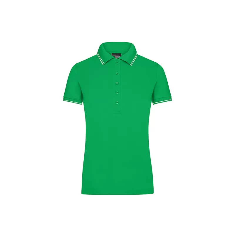 Polo femme fashion stretch en coton, col et manches à rayures, 190 g/m²