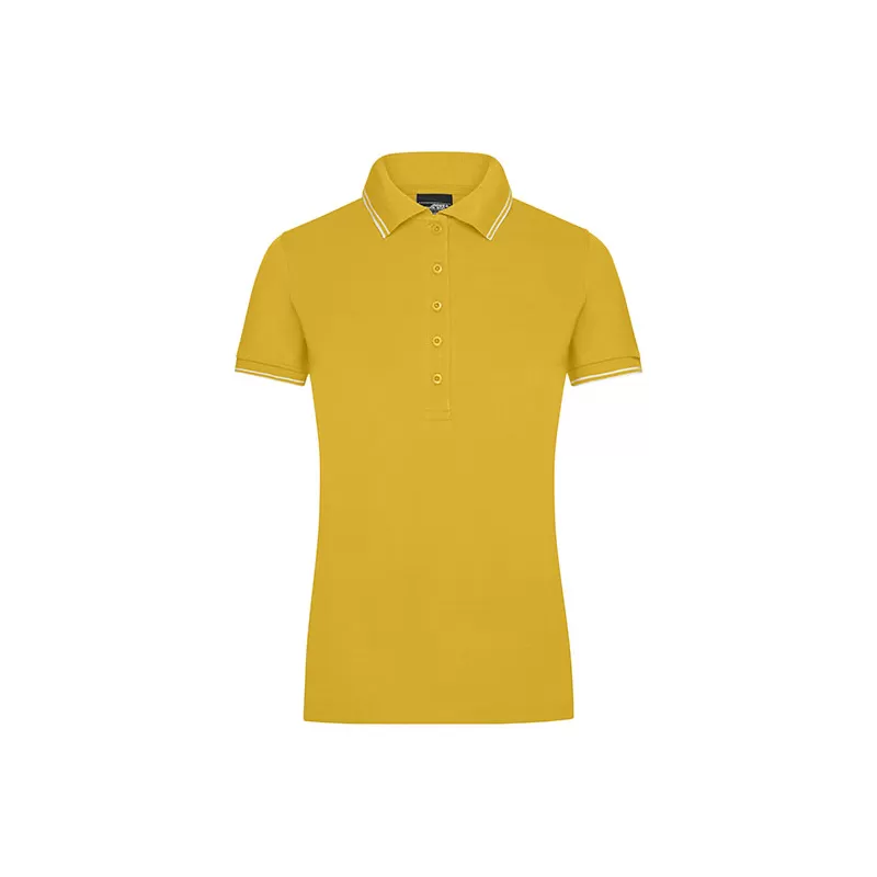 Polo femme fashion stretch en coton, col et manches à rayures, 190 g/m²