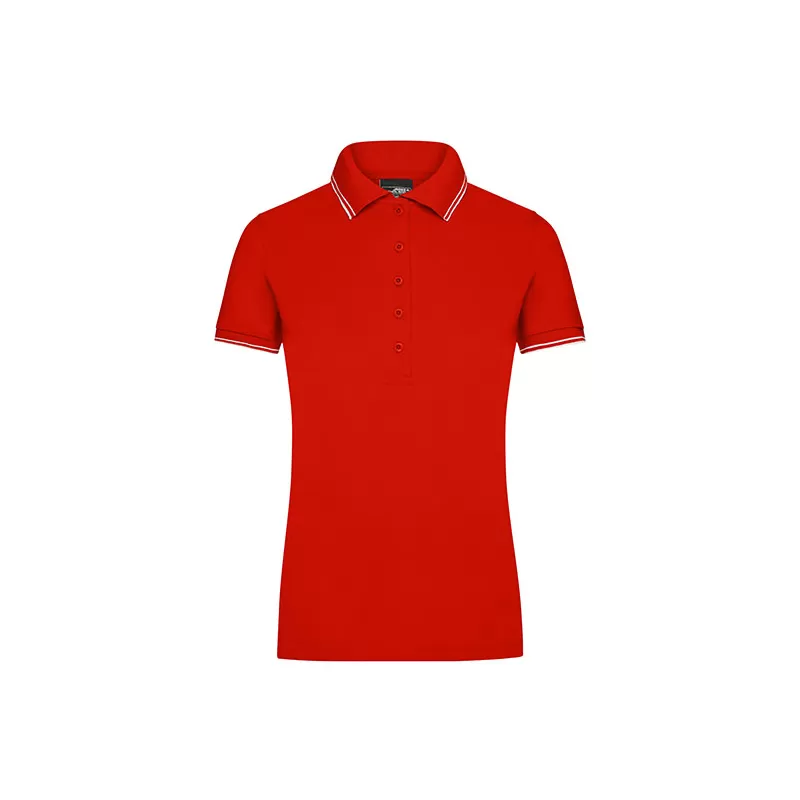 Polo femme fashion stretch en coton, col et manches à rayures, 190 g/m²