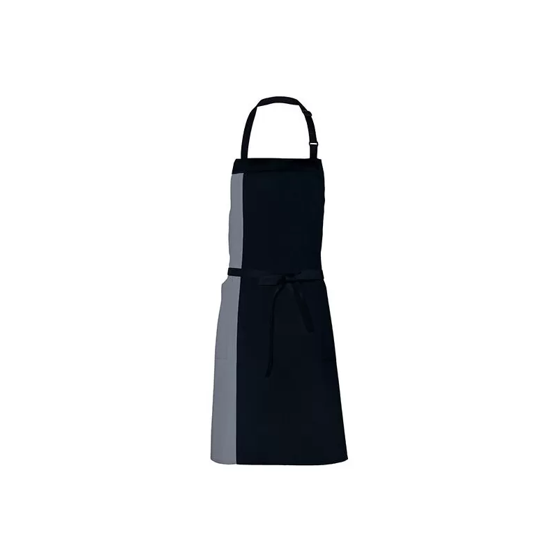Tablier de cuisine bicolore à bavette avec deux poches latérales, 200 g/m²