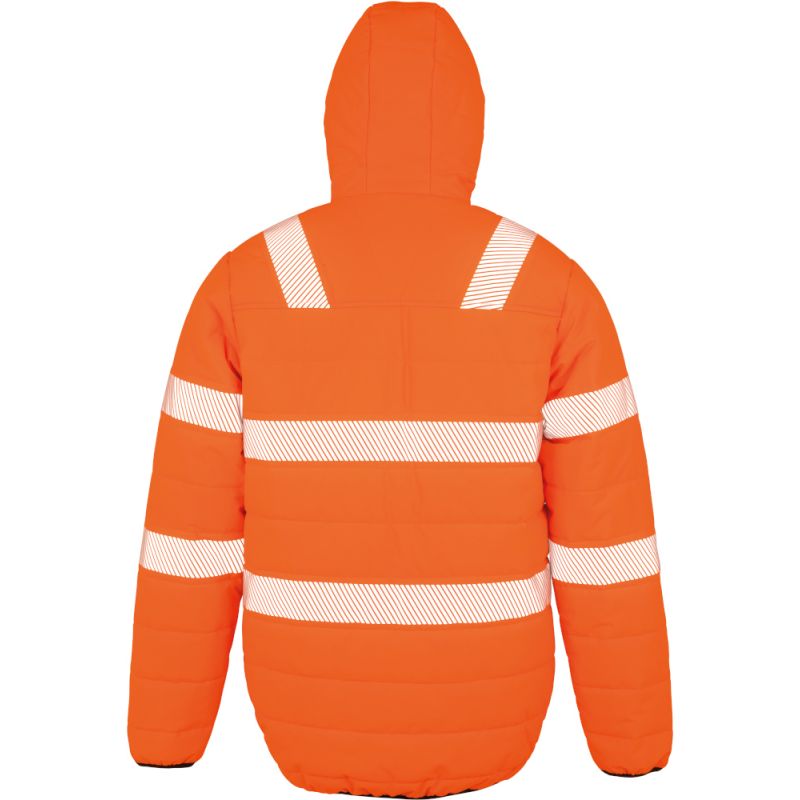 Veste à capuche haute visibilité en polyester recyclé, bandes de sécurité imprimées