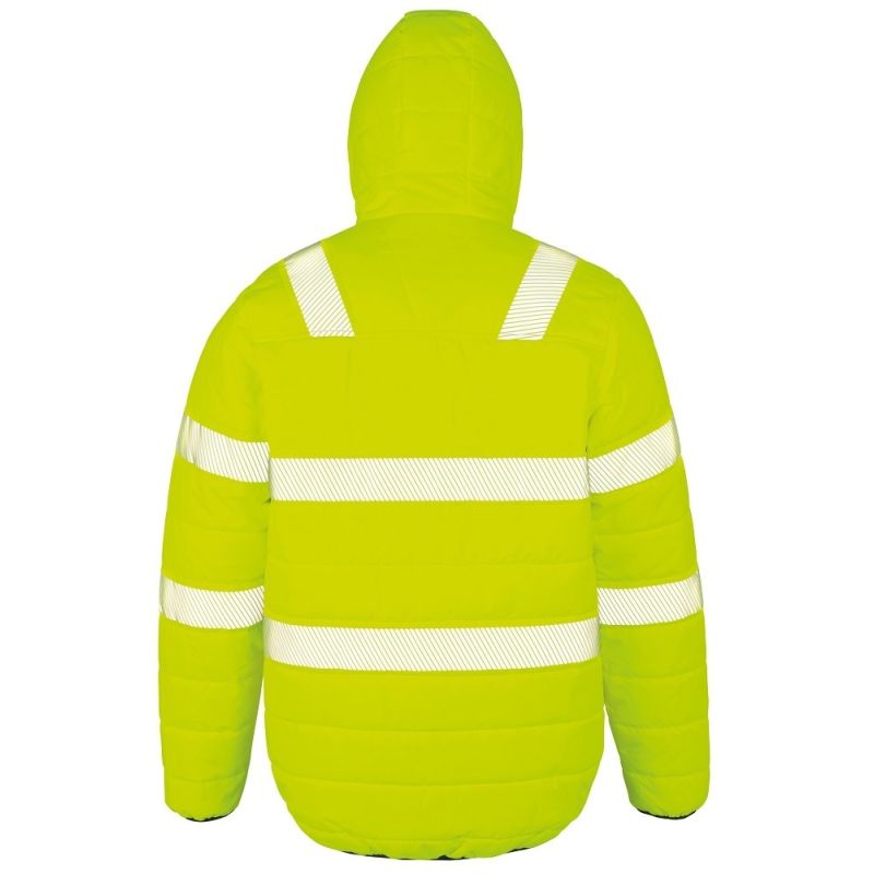 Veste à capuche haute visibilité en polyester recyclé, bandes de sécurité imprimées