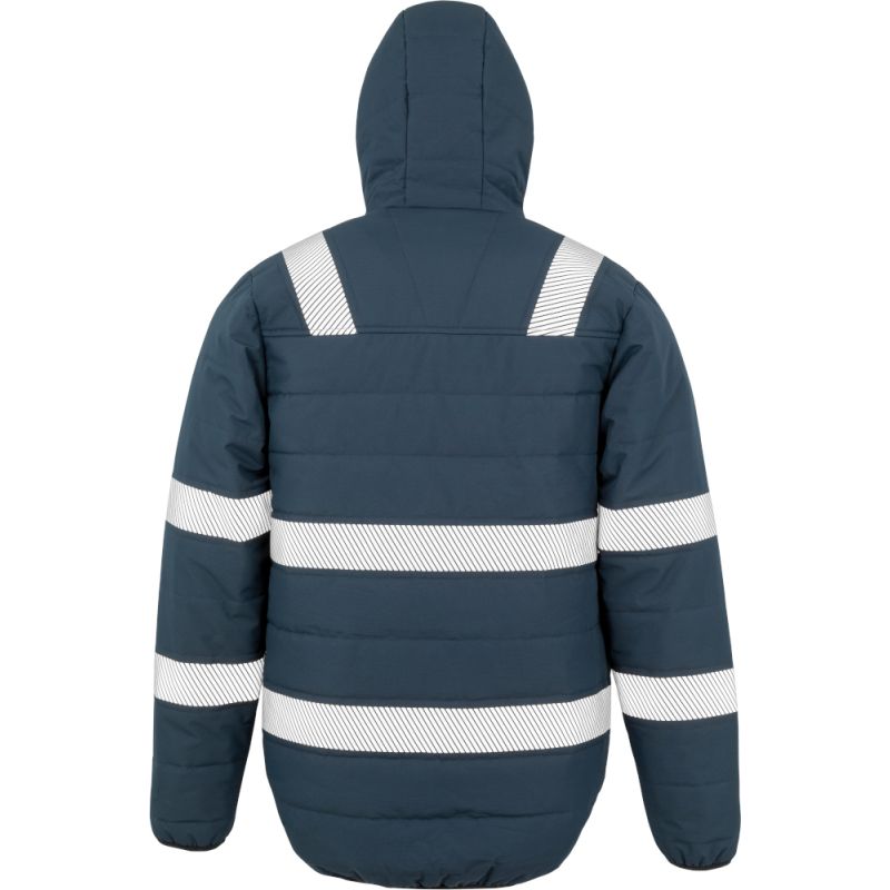 Veste à capuche haute visibilité en polyester recyclé, bandes de sécurité imprimées