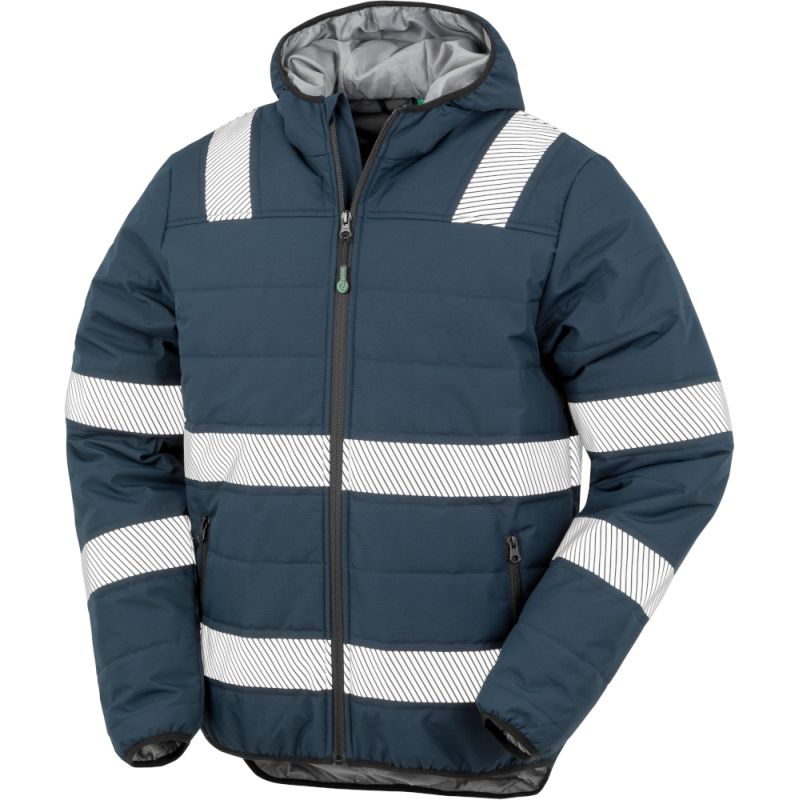 Veste à capuche haute visibilité en polyester recyclé, bandes de sécurité imprimées