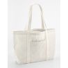 Grand sac shopping rayé fil teint, poche frontale profonde, en coton bio, 200 g/m²