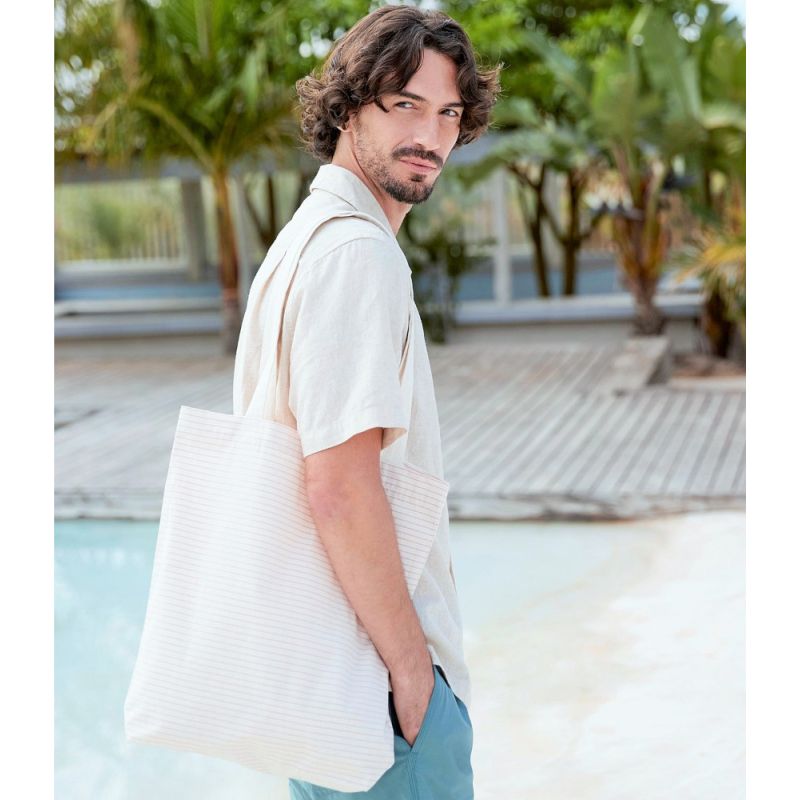 Sac shopping, tote bag rayé fil teint en coton biologique, 200 g/m²
