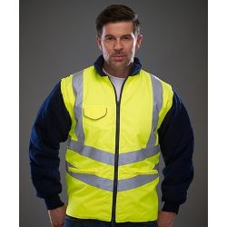 Veste matelassée haute visibilité multi-poches, zip réversible, manches amovibles
