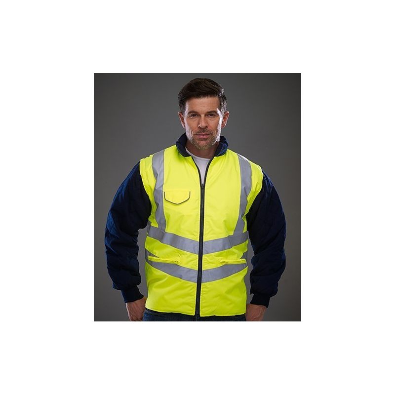 Veste matelassée haute visibilité multi-poches, zip réversible, manches amovibles