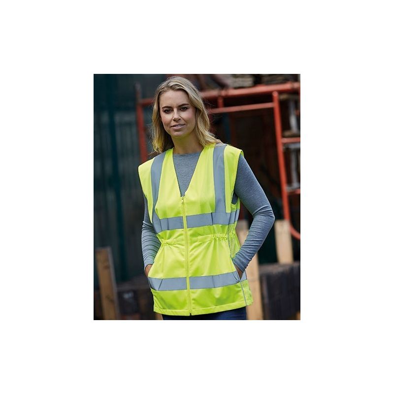 Gilet de travail femme haute visibilité, dos à mailles ouvertes respirantes, 120 g/m²