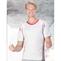 T-shirt de sport bicolore col V en micropolyester respirant et léger, manches raglan, 135 g/m²