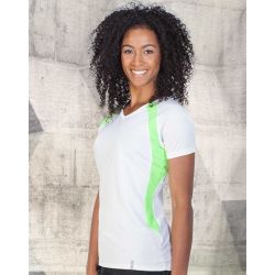 T-shirt de sport femme bicolore en micropolyester léger à manches courtes, 135 g/m²