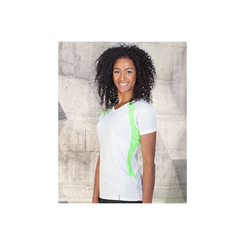 T-shirt de sport femme bicolore en micropolyester léger à manches courtes, 135 g/m²