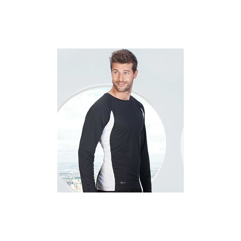 T-shirt de sport manches longues micropolyester léger, coupe ajustée, manches raglan, 135 g/m²