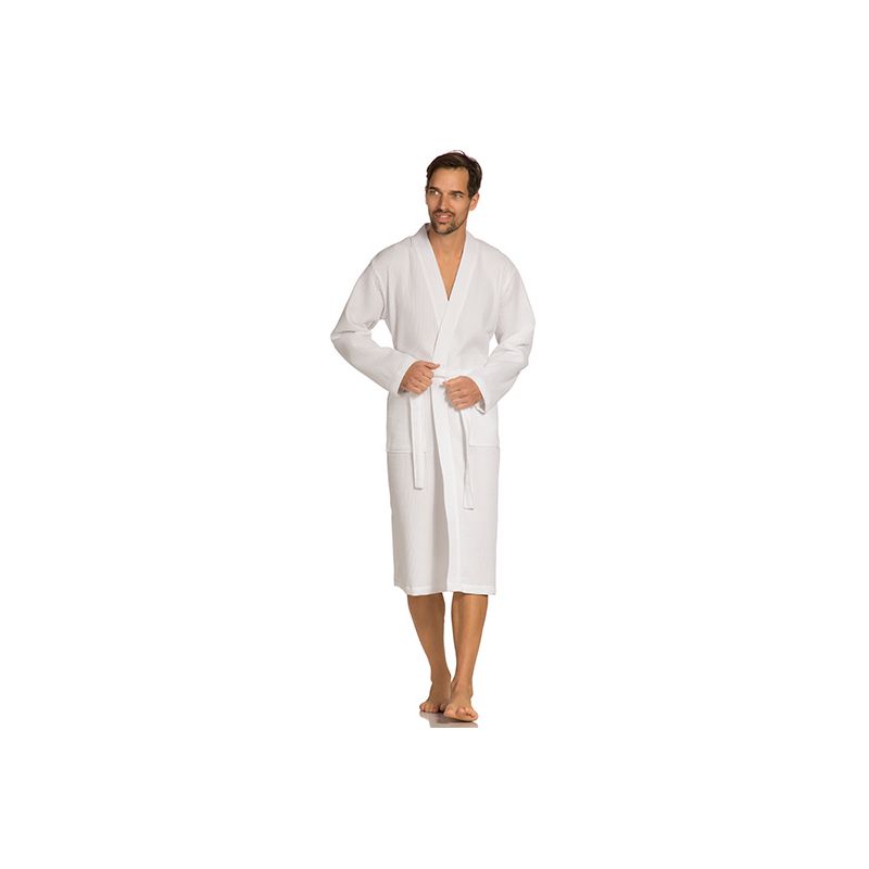Peignoir kimono unisexe en coton piqué, 2 poches latérales, 290 g/m²