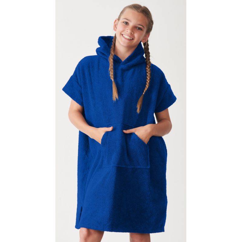 Poncho enfant en éponge microfibre douce et absorbante, poche kangourou, fentes latérales, 280 g/m²