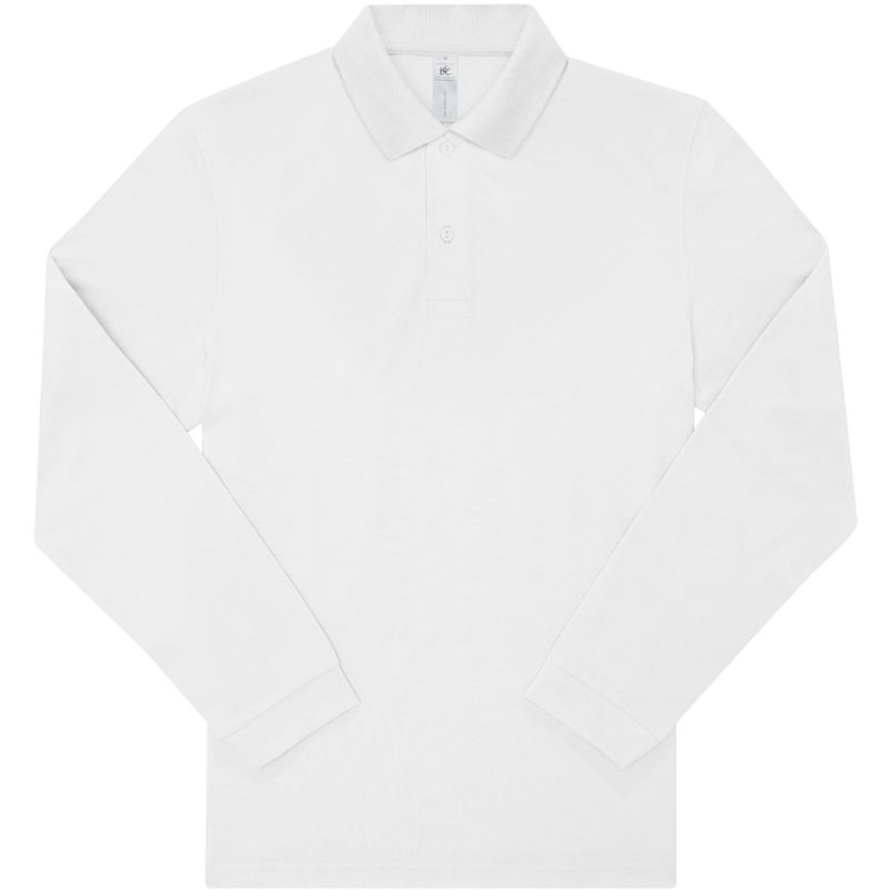 Polo manches longues maille piquée en coton, 2 boutons renforcés ton sur ton, 180 g/m²