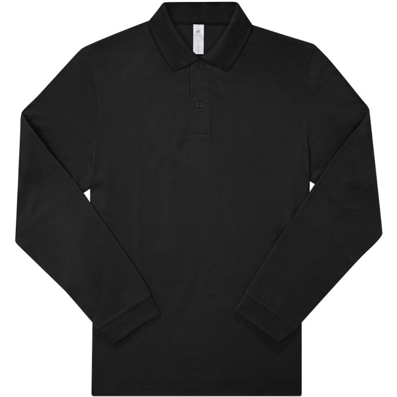 Polo manches longues maille piquée en coton, 2 boutons renforcés ton sur ton, 180 g/m²