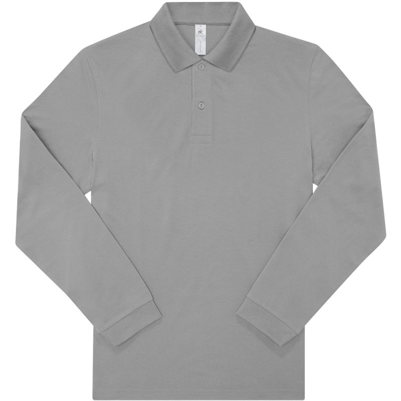 Polo manches longues maille piquée en coton, 2 boutons renforcés ton sur ton, 180 g/m²