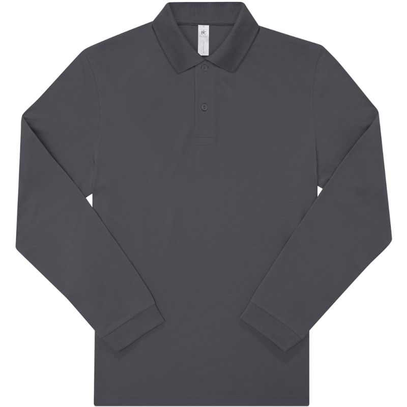 Polo manches longues maille piquée en coton, 2 boutons renforcés ton sur ton, 180 g/m²