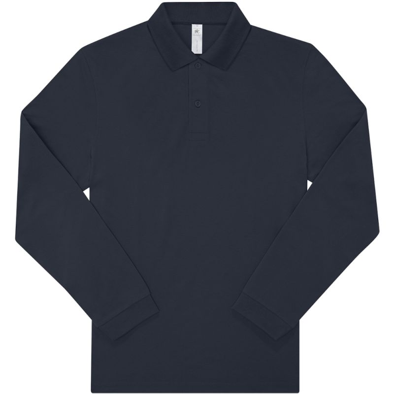 Polo manches longues maille piquée en coton, 2 boutons renforcés ton sur ton, 180 g/m²