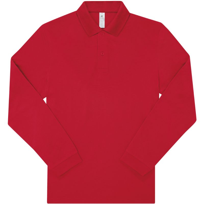 Polo manches longues maille piquée en coton, 2 boutons renforcés ton sur ton, 180 g/m²