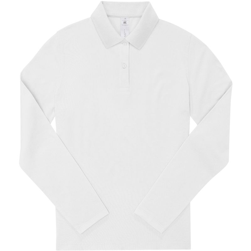 Polo femme manches longues maille piquée en coton, 2 boutons renforcés ton sur ton, 180 g/m²