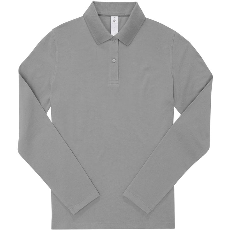 Polo femme manches longues maille piquée en coton, 2 boutons renforcés ton sur ton, 180 g/m²