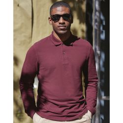 Polo homme manches longues maille piquée en coton Optimium pré-rétréci, 210 g/m²