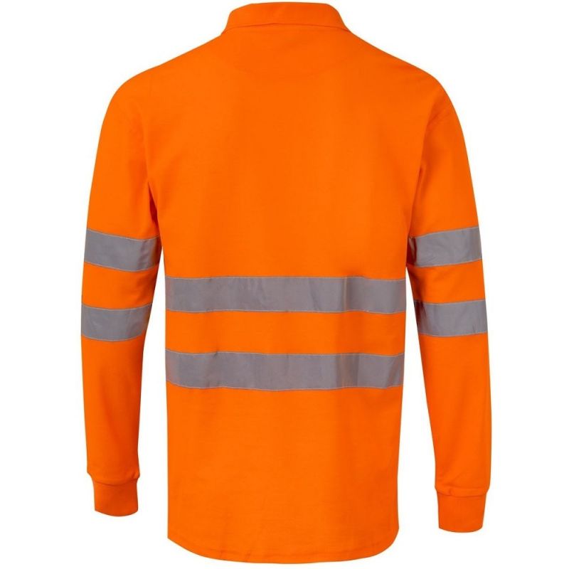 Polo haute visibilité manches longues, bandes réfléchissantes poitrine et manches, 150 g/m²