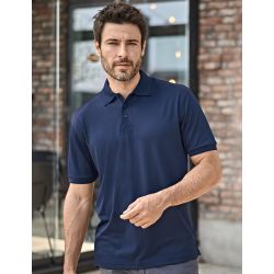 Polo homme coupe ajustée en polyester recyclé et élasthanne, col plat, 187 g/m²