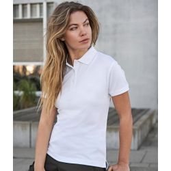 Polo femme coupe ajustée en polyester recyclé et élasthanne, col plat, 187 g/m²