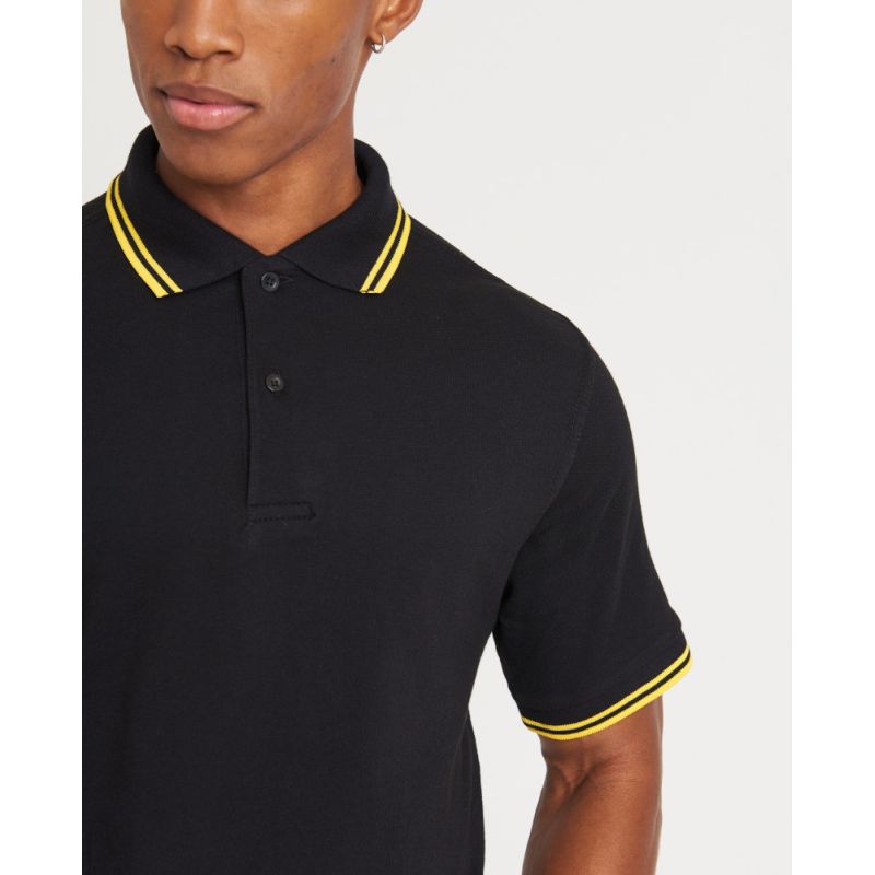 Polo bicolore stretch en coton élasthanne, coupe standard, détails contrastés, 200 g/m²