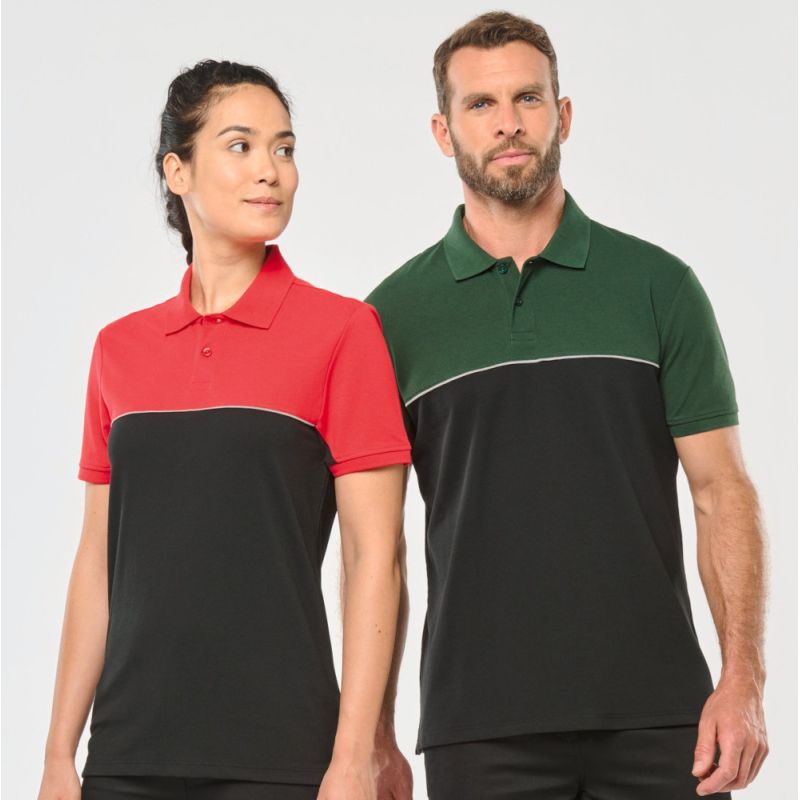 Polo bicolore écoresponsable manches courtes lavable à 60°C, 220 g/m²