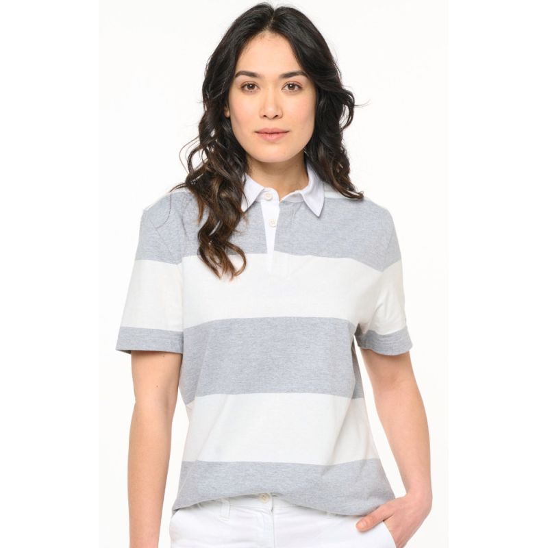 Polo rayé manches courtes en coton maille jersey, 220 g/m²